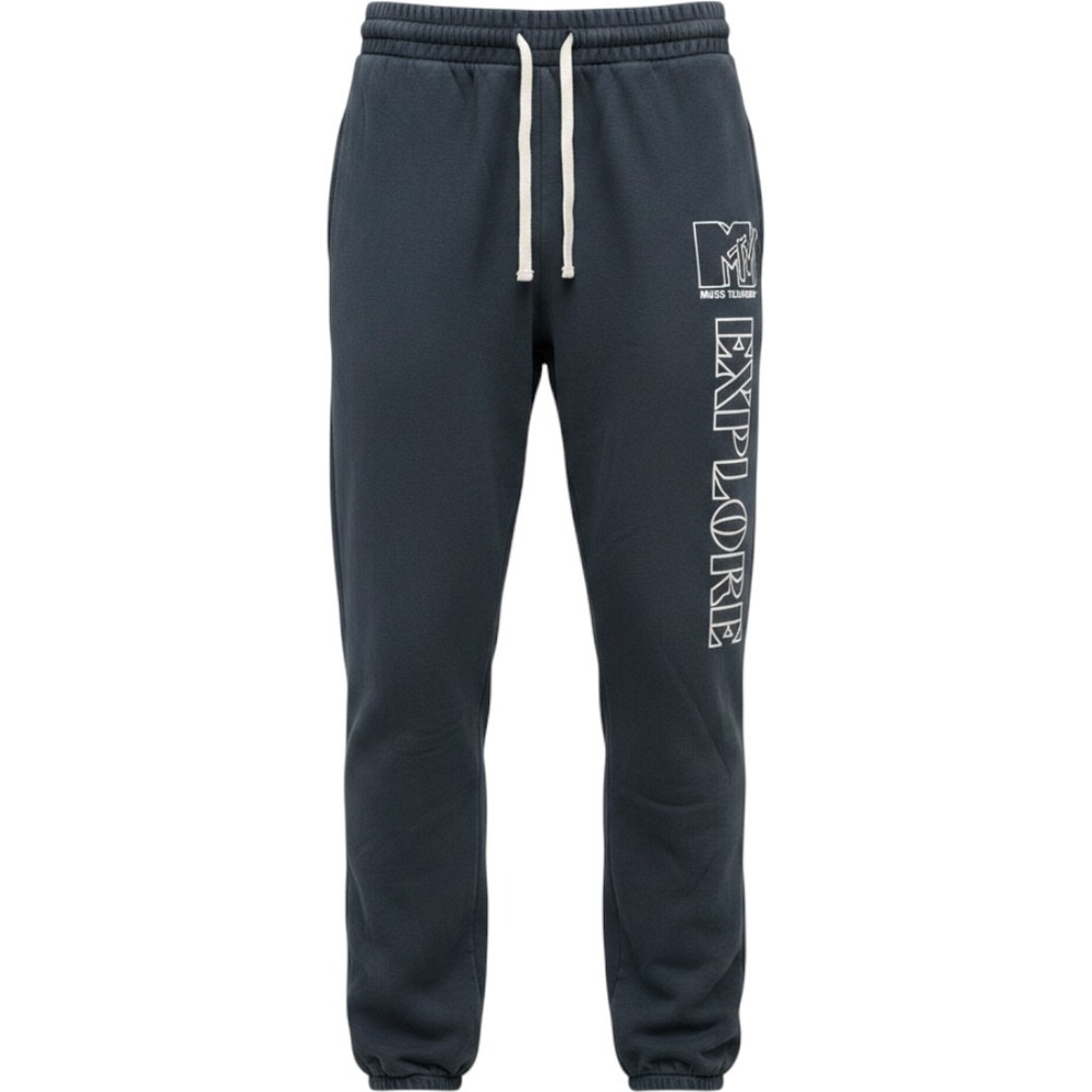 MTV Explore Graphic Sweatpants Mens Large Black Joggers Fleece Lounge Pants MTV
